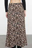 Kadın Moda Stil Maxi Astarsız Dokuma Leopar Animal Desenli Maxi Boy Dokuma Etek