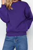 Kadın Regular Bisiklet Yaka Düşük Kol Regular Kalın İçi Polarlı Normal Kalıp Basic Örme Sweatshirt