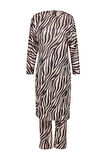 Kadın Moda Şık Geniş Paça Uzun Kollu Krinkle Örme Animal Zebra Desenli Uzun Tunik Alt-Üst Takım