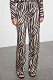 Kadın Moda Şık Geniş Paça Uzun Kollu Krinkle Örme Animal Zebra Desenli Uzun Tunik Alt-Üst Takım