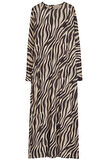 Kadın Moda Şık Tesettür Maxi Boy Bisiklet Yaka Regular Krinkle Örme Animal Zebra Desenli Elbise