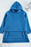 Kadın Tesettür Moda Şık Regular Kapüşonlu Düşük Kol Uzun Cep Detaylı Örme Sweatshirt