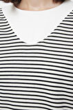 Kadın Moda Şık Bol Bisiklet Yaka Düşük Kol Uzun Çizgili Geniş Kalıp Yaka Kalın Örme Sweatshirt