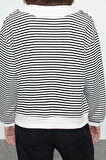 Kadın Moda Şık Bol Bisiklet Yaka Düşük Kol Uzun Çizgili Geniş Kalıp Yaka Kalın Örme Sweatshirt
