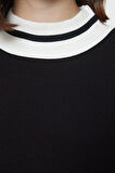 Kadın Bisiklet Yaka Düşük Kol Crop Rahat Kalıp Triko Yakalı İçi Polarlı Kalın Örme Sweatshirt