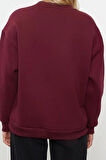 Kadın Moda Şık Bol Bisiklet Yaka Düşük Kol Uzun Baskılı Geniş Kalıp Kalın Örme Sweatshirt