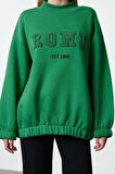 Kadın Moda Şık Bol Bisiklet Yaka Düşük Kol Uzun Nakış Detaylı Geniş Kalıp Örme Sweatshirt