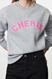 Kadın Oversize Bisiklet Yaka Düşük Kol Uzun Kalın Polarlı Rahat Kesim Slogan Nakışlı Örme Sweatshirt