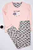 Kadın Moda Şık Büyük Beden Bisiklet Yaka Boru Paça Uzun Kol Bulut Desenli Örme Pijama Takımı