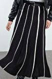 Kadın Moda Stil Maxi Astarsız Triko Büyük Beden Çizgili Midi Boy Triko Etek