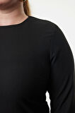 Kadın Moda Büyük Beden Mini Boy Bisiklet Yaka Fitted Basic Gizli Fermuarlı Dokuma Büyük Beden Elbise