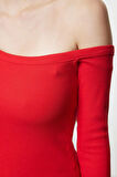Kadın Regular Slim Kalıp Örme Fitted Vücuda Oturan Omzu Açık Fitilli Pamuklu Esnek Bluz