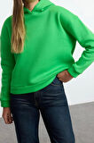 Kadın Moda Regular Kapüşonlu Düşük Kol Regular Normal Kalıp Basic Kalın İçi Polarlı Örme Sweatshirt