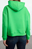 Kadın Moda Regular Kapüşonlu Düşük Kol Regular Normal Kalıp Basic Kalın İçi Polarlı Örme Sweatshirt