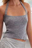 Kadın Moda Şık Crop Bisiklet Yaka Regular Crop Yumuşak Dokulu Kısa Kollu Triko Hırka