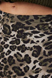 Kadın Moda Stil Midi Astarsız Dokuma Leopar Desenli Saten Midi Boy Dokuma Etek
