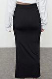 Kadın Moda Stil Maxi Astarsız Örme Poliamid Düz Yırtmaçlı Kalem Vücuda Oturan Midi Etek