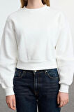 Kadın Bisiklet Yaka Düşük Kol Kalın İçi Polarlı Dikiş Detaylı Normal Kalıp Örme Sweatshirt