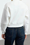 Kadın Bisiklet Yaka Düşük Kol Kalın İçi Polarlı Dikiş Detaylı Normal Kalıp Örme Sweatshirt