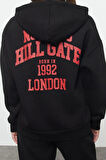 Kadın Moda Şık Bol Kapüşonlu Düşük Kol Uzun Sırt Baskılı Fermuarlı Kalın İçi Polarlı Örme Sweatshirt