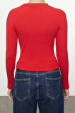 Kadın Moda Şık Crop Bisiklet Yaka Slim Kalıp Örme Cut Out Pencere Detaylı Fitilli Esnek Bluz