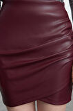 Kadın Moda Stil Mini Astarsız Örme İçi Şardonlu Suni Deri Drapeli Yüksek Bel Vücuda Oturan Etek