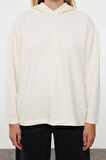 Kadın Moda Şık Bol Kapüşonlu Düşük Kol Uzun Selanik Geniş Kalıp Örme Sweatshirt