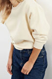 Kadın Regular Bisiklet Yaka Düşük Kol Regular Kalın İçi Polarlı Normal Kalıp Basic Örme Sweatshirt