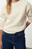 Kadın Regular Bisiklet Yaka Düşük Kol Regular Kalın İçi Polarlı Normal Kalıp Basic Örme Sweatshirt