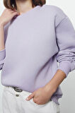 Kadın Regular Bisiklet Yaka Düşük Kol Regular Kalın İçi Polarlı Normal Kalıp Basic Örme Sweatshirt