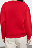 Kadın Regular Bisiklet Yaka Düşük Kol Regular Kalın İçi Polarlı Normal Kalıp Basic Örme Sweatshirt