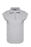 Kadın Fermuarlı Yaka Standart Kol Selanik Triko Fermuarlı Yaka Kalıp Sıfır Kol Örme Sweatshirt