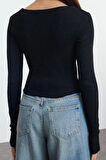 Kadın Crop Bisiklet Yaka Slim Kalıp Örme 2li Cut Out Detaylı Fitted Vücuda Oturan Fitilli Esnek Bluz