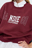 Kadın Relaxed Bisiklet Yaka Düşük Kol Uzun Slogan Baskılı Geniş Kalıp Etek Ucu Örme Sweatshirt