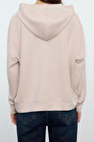 Kadın Relaxed Kapüşonlu Düşük Kol Rahat Kesim Yumuşak Tuşeli Dikiş Detaylı Örme Sweatshirt