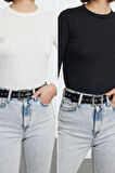Kadın Moda Şık Üst Giyim Regular Bisiklet Yaka Slim Kalıp Örme 2li Paket Normal Kalıp Bluz