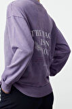 Kadın Moda Bol Bisiklet Yaka Düşük Kol Uzun Ön ve Sırt Baskılı Yıkamalı Geniş Kalıp Örme Sweatshirt