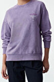 Kadın Moda Bol Bisiklet Yaka Düşük Kol Uzun Ön ve Sırt Baskılı Yıkamalı Geniş Kalıp Örme Sweatshirt