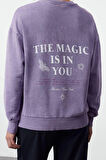 Kadın Moda Bol Bisiklet Yaka Düşük Kol Uzun Ön ve Sırt Baskılı Yıkamalı Geniş Kalıp Örme Sweatshirt