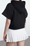 Kadın Moda Şık Relaxed Kapüşonlu Ay Kol Crop Ay Kol Crop Rahat Kalıp Örme Sweatshirt