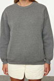Kadın Moda Şık Bol Bisiklet Yaka Düşük Kol Uzun Geniş Kalıp Cepli Kalın Örme Sweatshirt