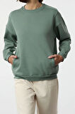 Kadın Moda Şık Bol Bisiklet Yaka Düşük Kol Uzun Geniş Kalıp Cepli Kalın Örme Sweatshirt