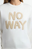 Kadın Moda Regular Bisiklet Yaka Düşük Kol Regular Slogan Nakışlı Normal Kalıp Kalın Örme Sweatshirt