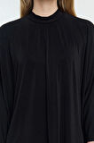 Kadın Moda Şık Üst Giyim Uzun Bisiklet Yaka Oversize Kalıp Örme Geniş Kalıp Esnek Bluz