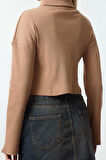 Kadın Moda Şık Üst Giyim Super Crop Dik Yaka Slim Kalıp Örme Fitted Vücuda Crop Esnek Bluz