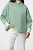 Kadın Moda Şık Relaxed Kapüşonlu Düşük Kol Uzun Kalın İçi Polarlı Triko Bant Detaylı Örme Sweatshirt