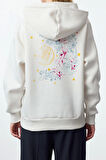 Kadın Moda Şık Bol Kapüşonlu Düşük Kol Uzun Kalın İçi Polarlı Baskılı Geniş Kalıp Örme Sweatshirt