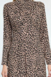 Kadın Moda Şık Midi Boy Dik Yaka Regular Animal Desen Yakası Drape Detaylı A Kesim Dokuma Elbise
