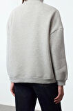 Kadın Oversize Dik Yaka Standart Geniş Kalıp Yarım Fermuarlı Kalın Polarlı Örme Sweatshirt