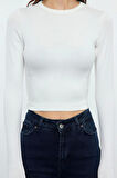 Kadın Moda Şık Üst Giyim Crop Bisiklet Yaka Slim Kalıp Örme Viskoz Yumuşak Kumaşlı Fitted Esnek Bluz